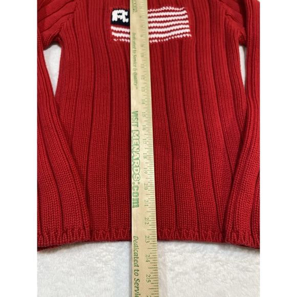 VTG Polo Jeans Co Ralph Lauren Knit Cable Red American Flag Sweater Women L - Picture 5 of 7